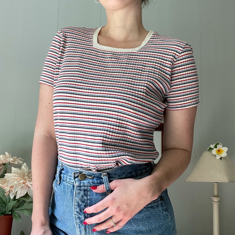 *SOLD* SQUARE NECK STRIPED SHIRT